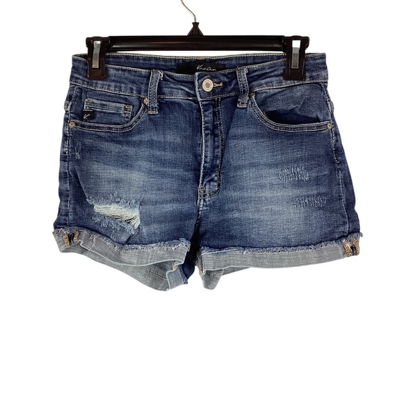 KanCan Distressed Cuffed Denim Shorts Medium Wash Mid-Rise M - Picture 1 of 5